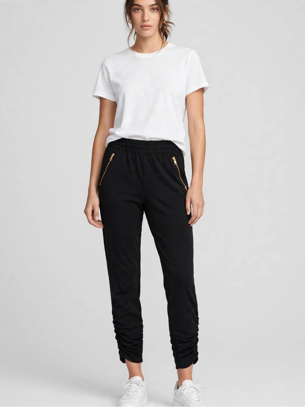 Athleta Black Aspire Ruched Ankle Jogger Pants Size 8 Zip Pockets